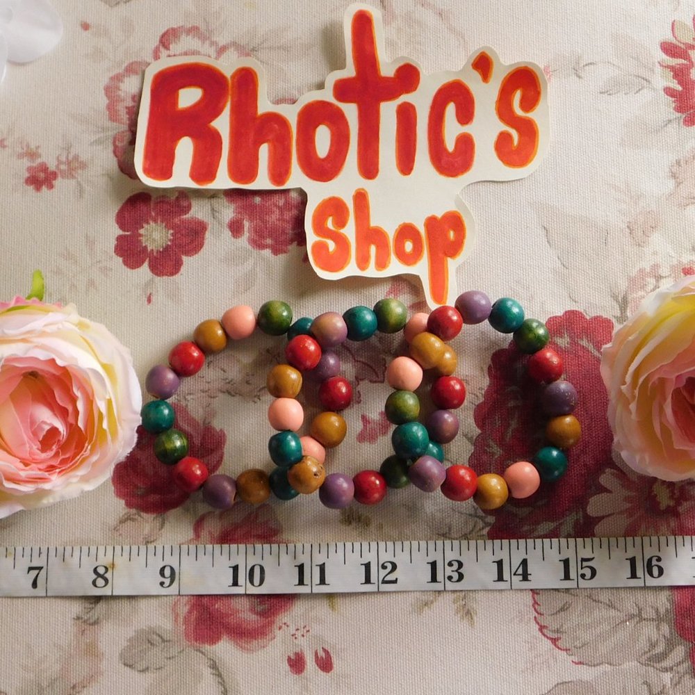 Multi-Color Wooden Beaded Bracelets (x3)